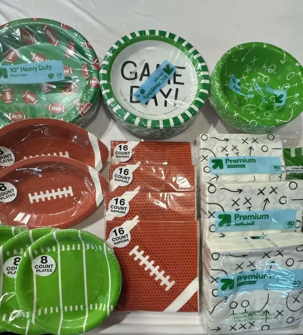 Football Game Day Party Supplies   Plates, Napkins,bowls, and Table Cover
